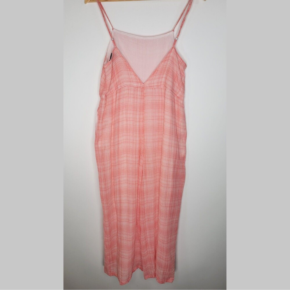 URBAN OUTFITTERS Orange Plaid Check Jumpsuit Size S Gauzy Cotton Lined Wide Leg - Picture 2 of 9